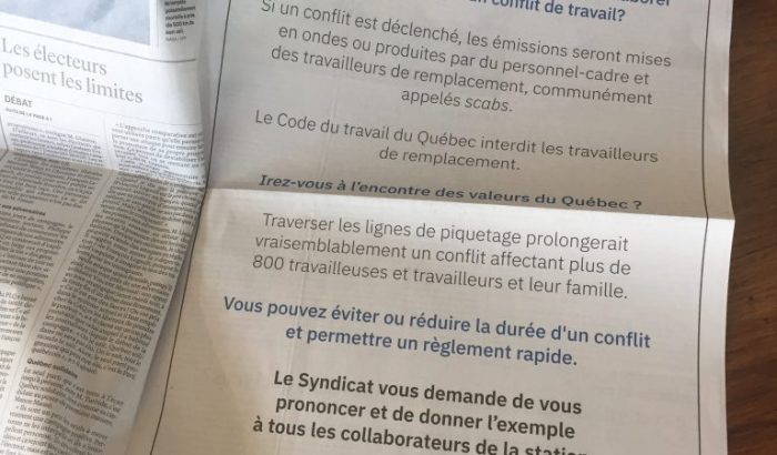IMG_1872 Publicité et manifestation – Les employé(e)s de TVA plaident avec les partis politiques de ne pas collaborer avec TVA en cas de conflit de travail