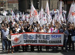 La manifestation du congrÃ¨s en faveur de Radio-Canada, tenue Ã  QuÃ©bec Ã  midi le 7 mai 2015